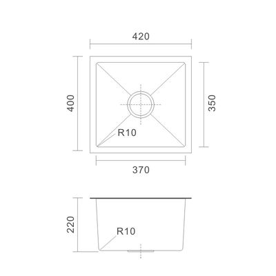 16 x 16 Undermount Stainless Steel Kitchen Sink Rectangular 42x40 Single Bowl